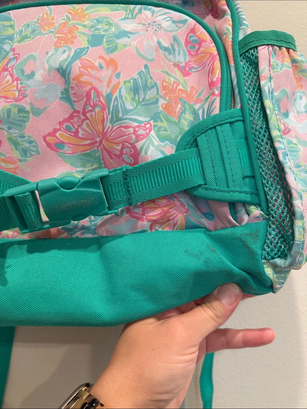 Lilly Pulitzer x Pottery Barn Butterfly Print Backpack Pink Teal Gold Zipper